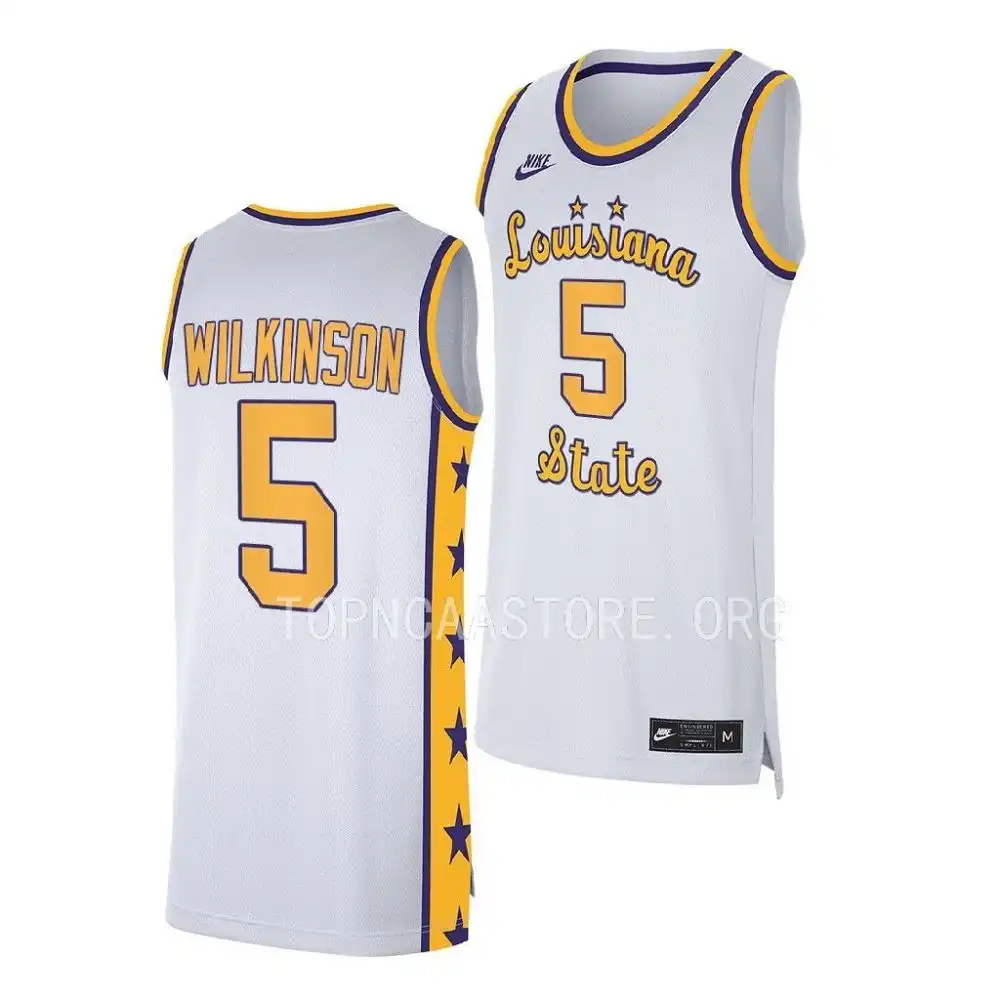 Men's LSU Tigers Mwani Wilkinson #5 Replica White 2022-23 NCAA Basketball Jersey